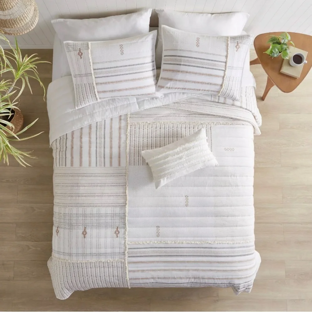 INK+IVY Salar 3 Piece Printed 100% Cotton Quilt Set with Trims Full /Queen